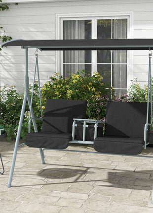 2-Seater Outdoor Porch Swing with Canopy and Table, Patio Swing Chair for Garden, Poolside, Backyard, Black