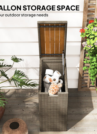 17-Gallon Small Deck Box, Wicker Outdoor Storage Box with Acacia Wood Top for Patio Cushions and Garden Tools, Teak