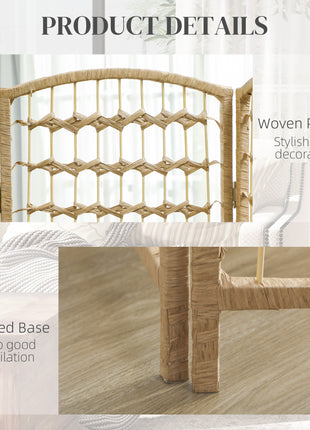 8 Panel Folding Room Divider Portable Privacy Screen Wave Fiber Room Partition for Home Office Natural