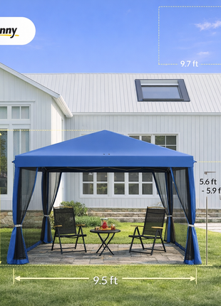 10' x 10' Pop Up Canopy Tent with Netting, Instant Gazebo, Screen House Room with Carry Bag, Height Adjustable, for Outdoor, Garden, Patio, Camping, Blue