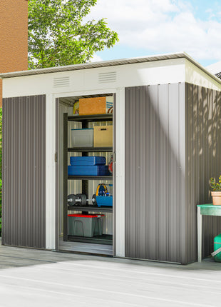 7' x 4' Metal Garden Shed, Backyard Tool Storage Shed with Dual Locking Doors, 2 Air Vents and Steel Frame, Light Gray
