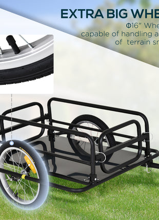 Bike Trailer, Foldable Bicycle Trailer with16 Inch Pneumatic Tire, Universal Coupler, Foldable Frame and Safe Reflectors Design, Large Load Capacity, Black