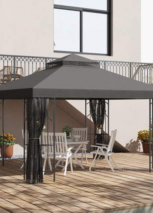 10x12 Gazebo with Shelves, Double Roof, and Netting for Outdoor Use, Perfect for Family Gatherings, Gray