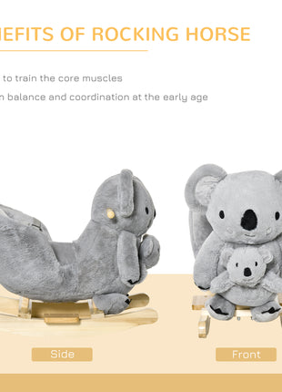 Kids Ride-On Rocking Horse, Koala-shaped Rocker with Realistic Sounds for Children 18-36 Months, Gray