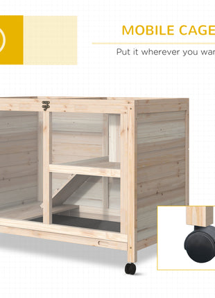 Rabbit Hutch with Wheels, Desk and Side Table Sized, Wooden Rabbit Cage, Waterproof Small Bunny Cage with Removable Tray, Openable Roof, for Rabbits, Chickens, Ducks, Indoor/Outdoor, Natural