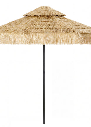 8.5 FT Hula Thatched Tiki Patio Umbrella, 2-Tier Tropical Hawaiian Style Outdoor Umbrella with 8 Ribs, UPF30+, Khaki