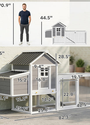 82" Wooden Chicken Coop, Large Outdoor Hen House for 2-3 Hens, Chicken House with Nesting Box, Pull-on Tray