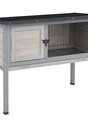 Elevated Rabbit Hutch, Wooden Bunny Cage with Hinged Asphalt Roof and Removable Tray, for Indoor/Outdoor, Gray
