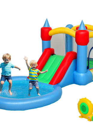 4 in 1 Inflatable Bounce House with Slide, Basketball Hoop, Ball Pit, 370W Blower, Storage Bag, 163" x 81" x 75"
