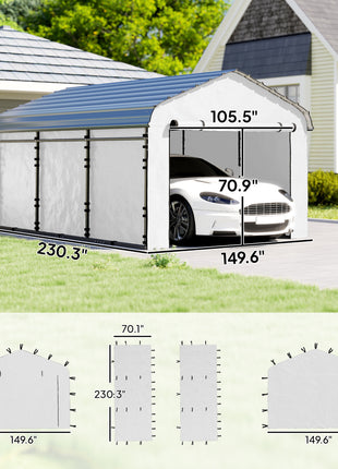 Carport Replacement Sidewall Panel for 12' x 20' Carports, UPF50+ Waterproof Replacement Side Wall Cover, White