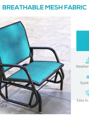 Outdoor Glider Chair, Steel Swing Chai with Curved Armrests for Porch, Garden, Poolside, Balcony, Blue
