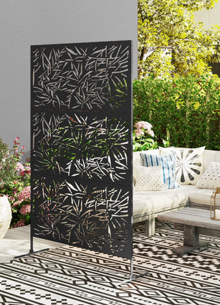 Decorative Privacy Fence Screen, Metal Outdoor Privacy Screen Climbing Plant Trellis with Stand, Bamboo Black