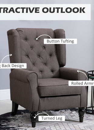 Wingback Accent Chair for Living Room, Button-Tufted Lounge Chair with Round Armrests and Wood Legs, Dark Brown