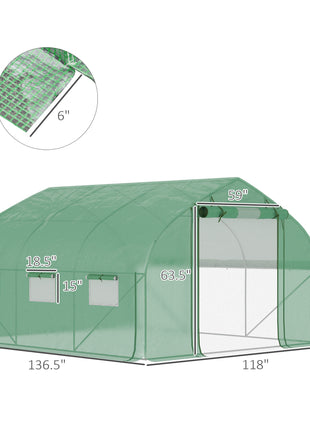 11.5' x 10' x 6.5' Walk-in Tunnel Greenhouse, Green House with Zippered Mesh Door, 7 Mesh Windows & Roll-up Sidewalls, Upgraded Gardening Plant Hot House with Galvanized Steel Hoops, Green