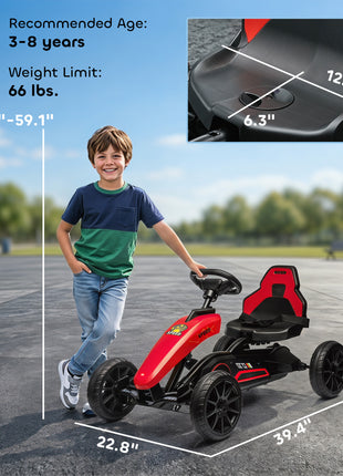 Kids Pedal Go Kart w/ Swing Axle, Shock-Absorbing Wheels, Red