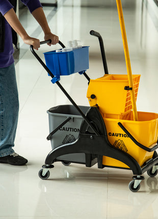 2 x 6.9 Gallon Mop Water Bucket Wringer Cart with Easy to Use Side Press Wringer, Smooth Wheels, Mop-Handle Holder