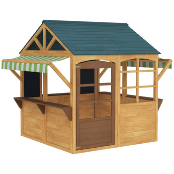Wooden Outdoor Playhouse, Foldable Kids Cottage with Windows, Working Door, Snack Bars, Waterproof Covers, for 3-8 Years