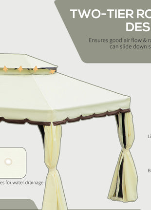 10' x 13' Patio Gazebo, Aluminum Frame Double Roof Outdoor Gazebo Canopy Shelter with Netting & Curtains, Cream White