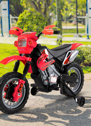 6V Kids Motorcycle, Electric Motorcycle with Dirt Bike Style, Street Bike Design Battery Powered Ride On Toy with Training Wheels, Headlight, Music, Ages 5-8, Red