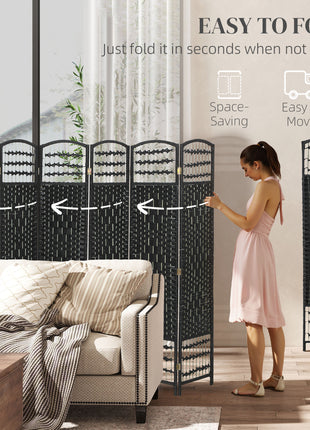 8 Panel Folding Room Divider Portable Privacy Screen Wave Fiber Room Partition for Home Office Black