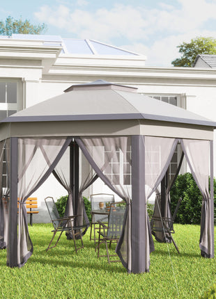 13' x 13' Pop Up Gazebo Hexagonal Canopy Shelter with 6 Zippered Mesh Netting for Patio Backyard Garden Wedding Party