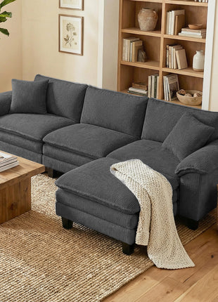 Sectional Sofa, L Shaped Couch with Deep Seat, Movable Ottoman and Pillow-top Armrests, Dark Gray