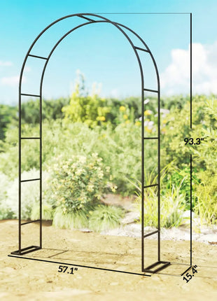 8 ft Steel Garden Arch, Garden Arbor Trellis with Large Base for Climbing Plants, Wedding Arch Stand, Black