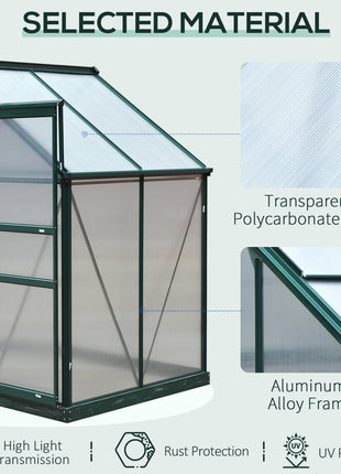 6' x 4' Greenhouse for Outdoors, Polycarbonate Greenhouse with Rain Gutter and Roof Vent, Aluminum Walk-in Green Houses for Outside for Patio Backyard Garden, Dark Green