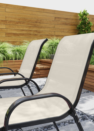 Set of 4 Outdoor Dining Chairs, Stackable Patio Chairs with High Back, Breathable Mesh Seat for Garden Lawn, Beige