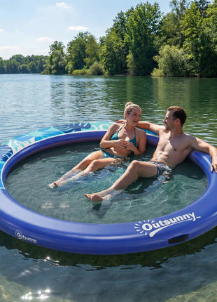 8FT Inflatable Water Hammock Floating Ring, Inflatable Floating Dock Platform for for Lakes, Pools, Oceans, Blue