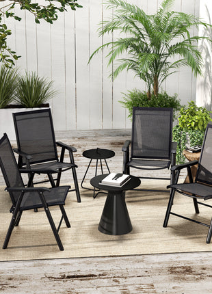 Set of 4 Outdoor Folding Chairs, Stackable Patio Dining Chairs with Armrests, Metal Frame, Black