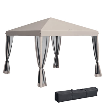 10' x 10' Pop Up Canopy Tent with Netting, Instant Gazebo, Screen House Room with Carry Bag, Height Adjustable, for Outdoor, Garden, Patio, Camping, Beige
