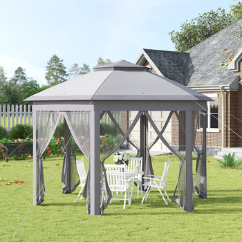 11' x 13' Pop Up Gazebo Canopy Tent with Zippered Mesh Sidewalls and Carrying Bag, Event Tent Shelter for Patio Garden Backyard, Gray