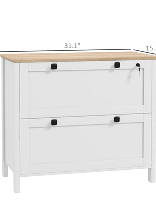 Lateral File Cabinet, 2 Drawer Filing Cabinet with Adjustable Hanging Bar for Letter, A4 and Legal Size, White