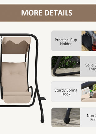 2-Seater Outdoor Porch Swing with Canopy, Patio Swing Chair for Garden, Poolside, Backyard, Beige