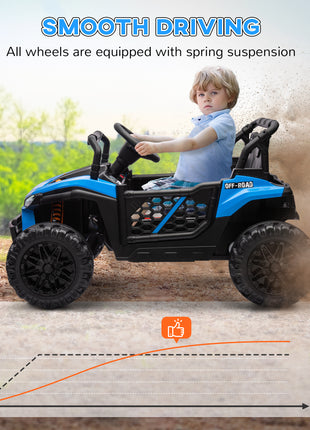 12V Ride On Truck, Battery Powered Electric Car for Kids w/ Remote Control, 4-Wheel Suspension & LED Lights, Blue