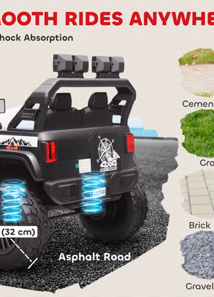 Ride on Truck Car with 2-Seater, 24V Electric Car with 4 Motors, Remote Control, Spring Suspension for 3-8 Years, Black