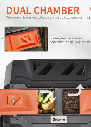 Tumbling Compost Bin Outdoor 360° Dual Chamber Rotating Composter 43 Gallon, Orange