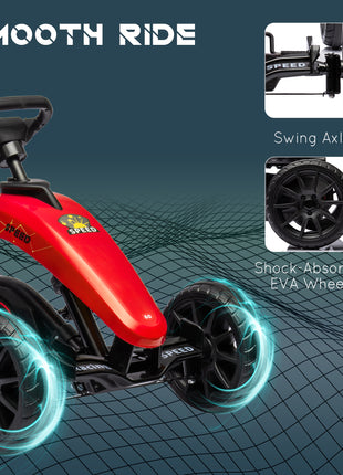Kids Pedal Go Kart w/ Swing Axle, Shock-Absorbing Wheels, Red