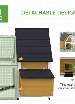 65" Chicken Coop Wooden Chicken House Rabbit Hutch Poultry Cage Hen Pen Backyard with Nesting Box, Ramp, Run, Yellow