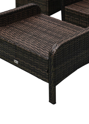 5 Pieces Rattan Wicker Lounge Chair Outdoor Patio Conversation Set with 2 Cushioned Chairs, 2 Ottomans and Tempered Glass Top Coffee Table