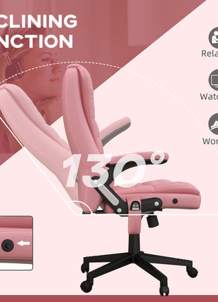 Massage Office Chair, Heated Reclining Computer Chair with 6 Vibration Points, Armrest and Remote, Pink