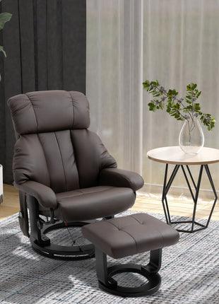 Massage Recliner Chair with Ottoman, 360° Swivel Recliner and Footstool, 10-Point Vibration, Brown