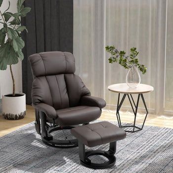 Massage Recliner Chair with Ottoman, 360° Swivel Recliner and Footstool, 10-Point Vibration, Brown