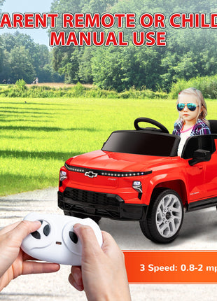 12V Chevrolet Silverado EV RST Licensed Kids Electric Car with Parent Remote Control, Spring Suspension, Red