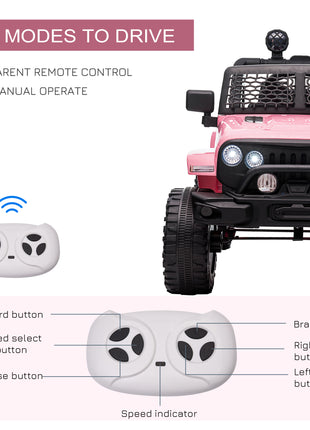 12V Kids Ride On Truck with Parent Remote Control, Battery Powered Electric Car with Spring Suspension, Adjustable Speed, LED Lights and Horn, Pink
