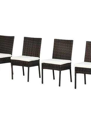 4 PE Rattan Outdoor Dining Chairs with Cushions, Patio Wicker Dining Chairs with Backrest, Brown