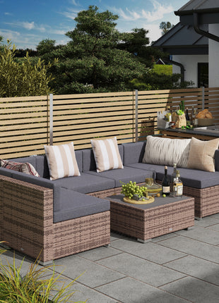 Modern Rattan Patio Furniture Set, 7-Piece Outdoor Wicker Sofa Set with Cushions for Home & Family Gatherings, Gray