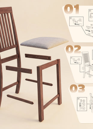 Counter Height Bar Stools with Padded Seat, High Back Kitchen Chairs Set of 2 for Dining Room, Gray and Dark Brown