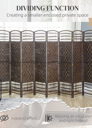 8 Panel Folding Room Divider Portable Privacy Screen Wave Fiber Room Partition for Home Office Brown